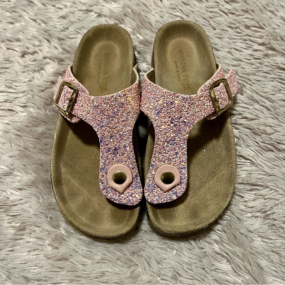 Marina Luna girls pink glitter slip-on buckle sandals
